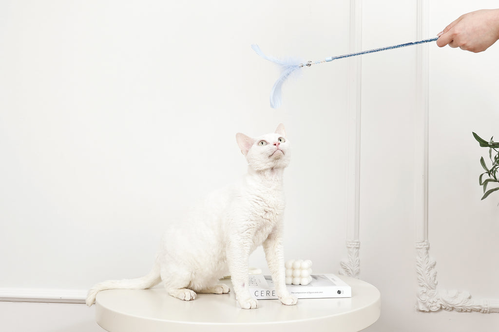 MoonCAT - bacchetta per gatti Piuma Galattica Rosa/Blu Argento e Bianco