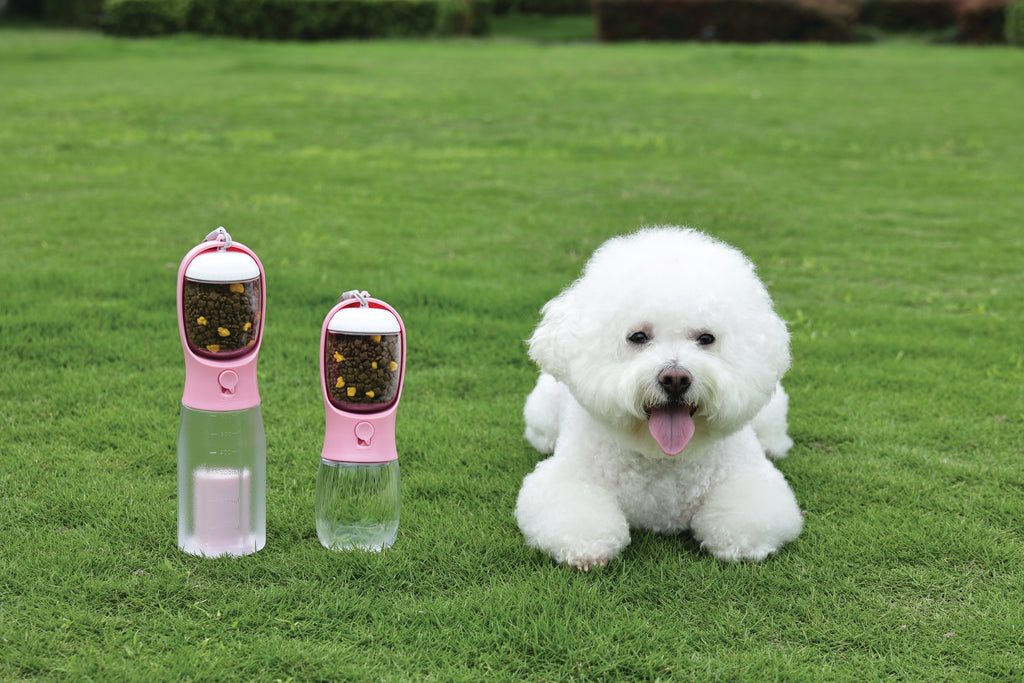 ON THE ROAD Dog water bottle 600 ml - 3 in 1 - Pink bloom