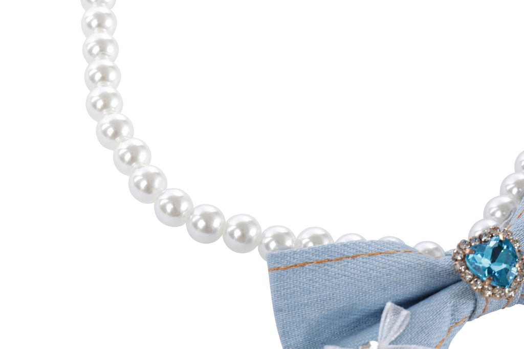 GLAM Pet Necklace Blue Denim Pearl