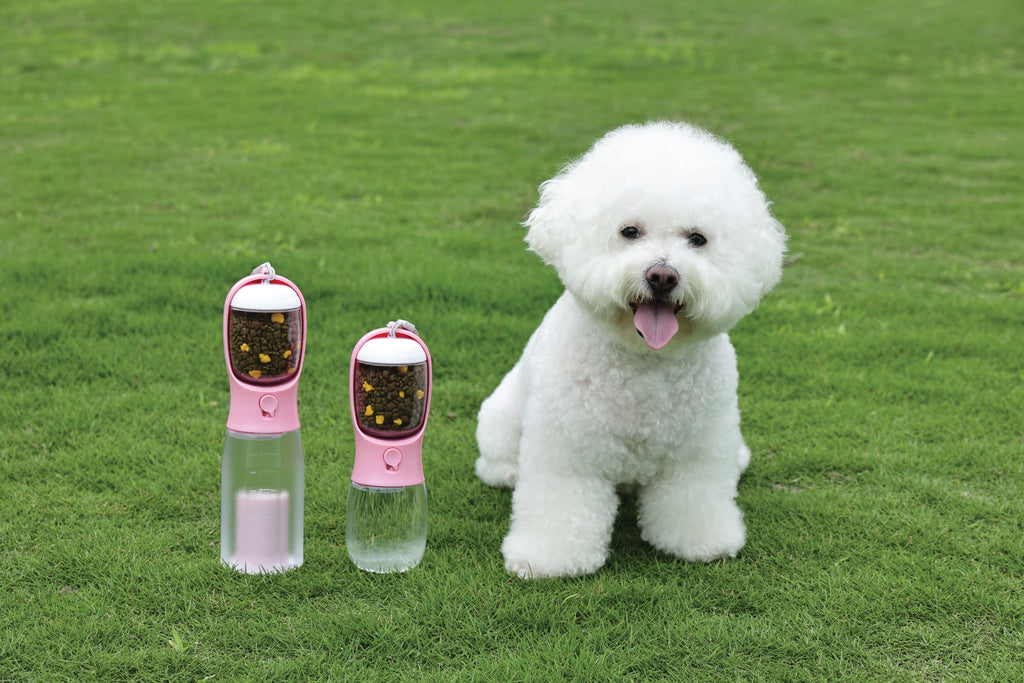 ON THE ROAD Dog water bottle 300 ml - 2 in 1 - Pink bloom