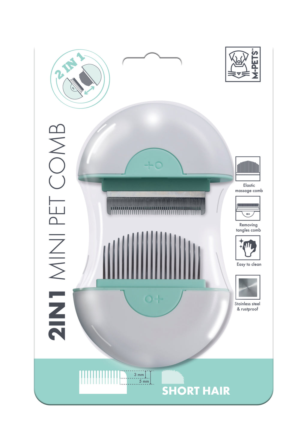 Pettine Mini 2 in 1 per animali domestici a pelo corto - Verde