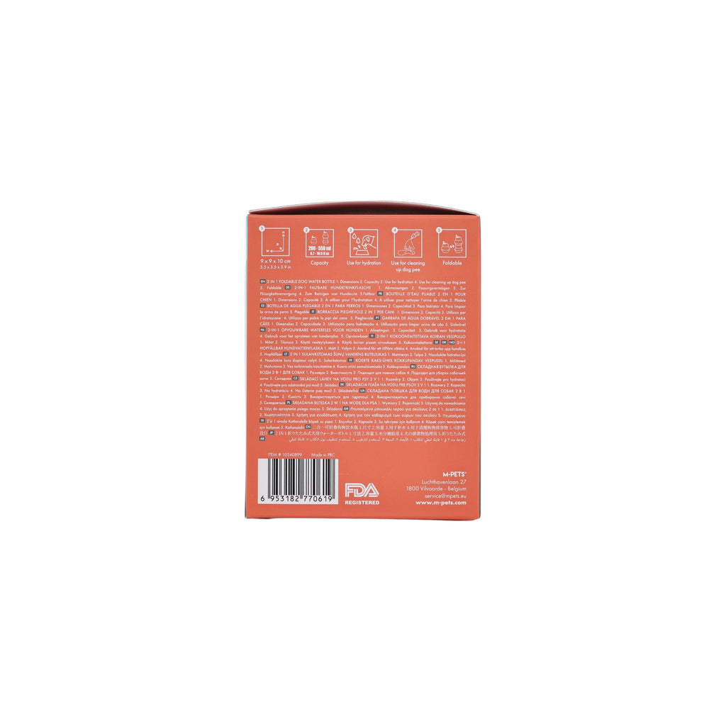 On the road Foldable dog water bottle 200ml-550ml 2 in 1 Vivid Orange Color