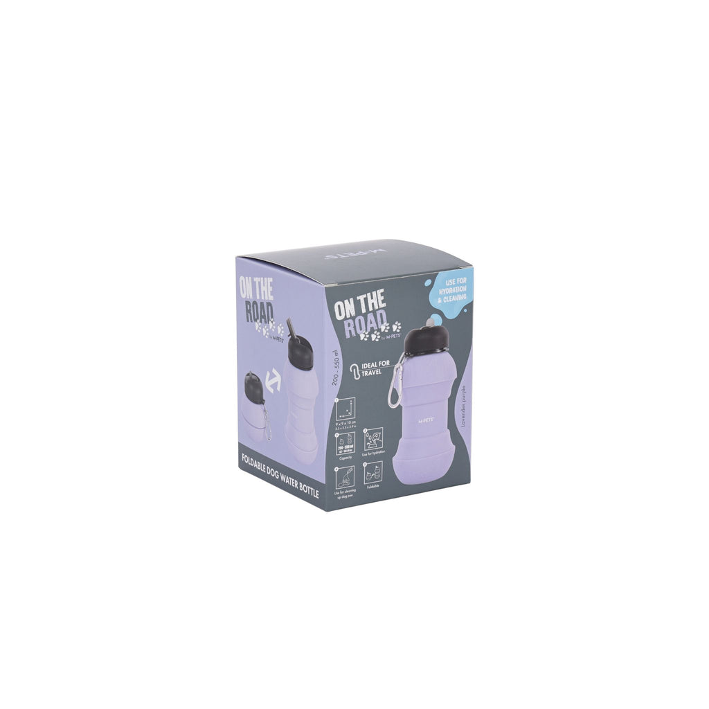 On the road Foldable dog water bottle 200ml-550ml 2 in 1 Lavender Purple Color