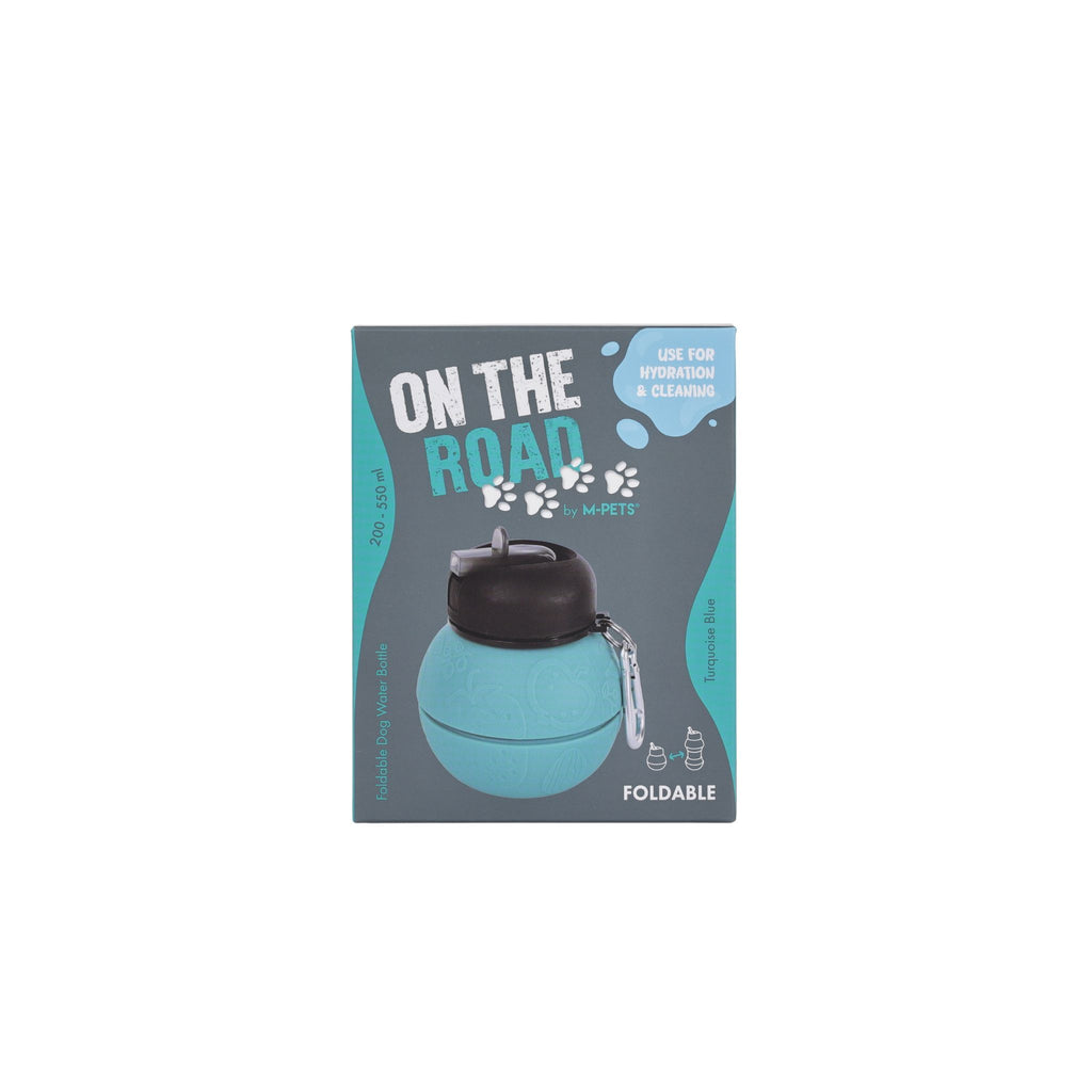 On the road Foldable dog water bottle 200ml-550ml 2 in 1 Turquoise Blue Color