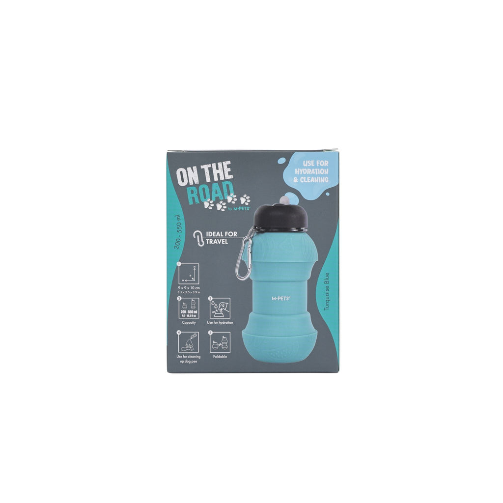 On the road Foldable dog water bottle 200ml-550ml 2 in 1 Turquoise Blue Color