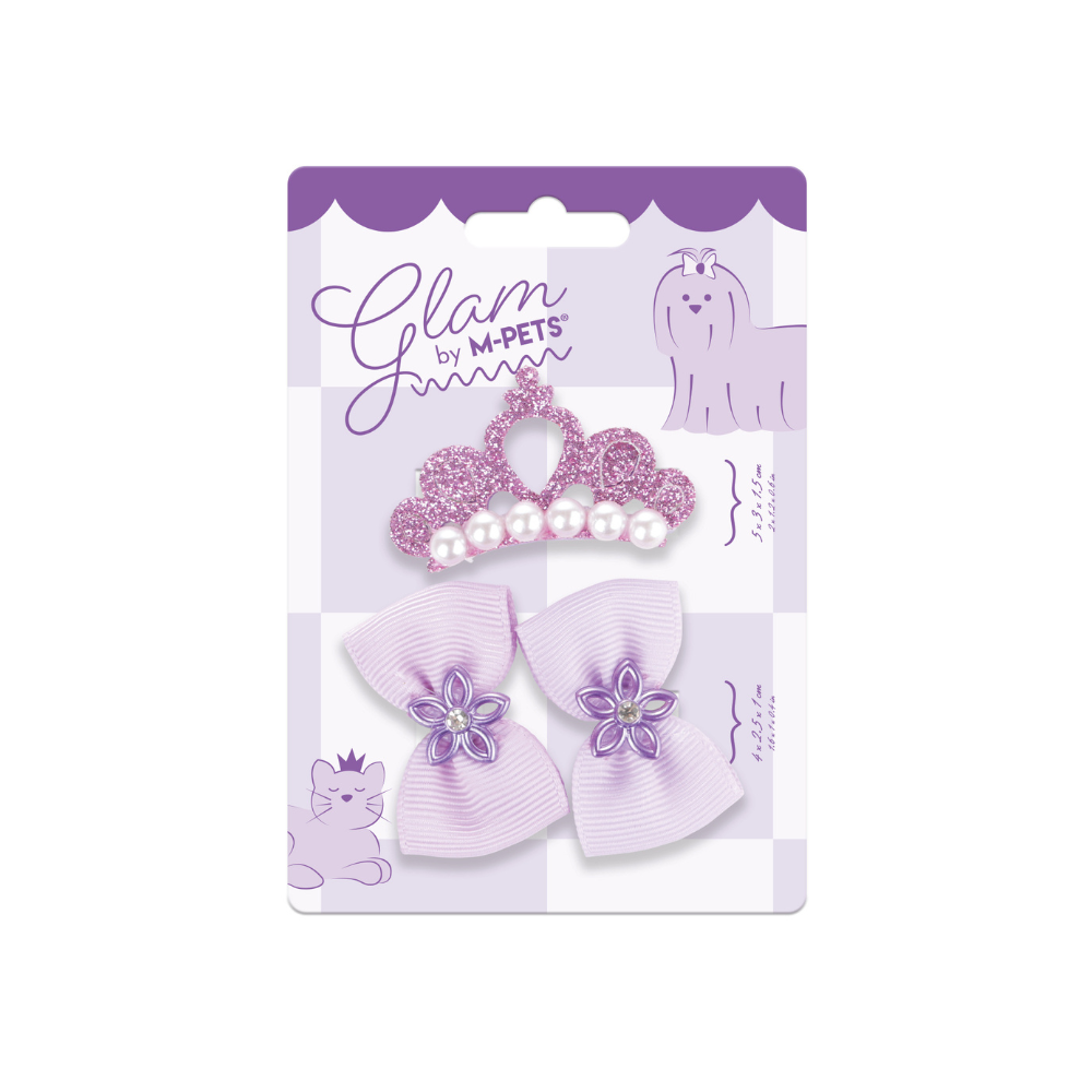GLAM Accessori per capelli per animali clip e gomma - Viola