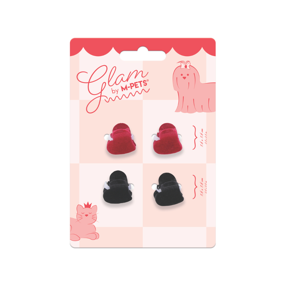 GLAM Accessori per capelli per animali clip a forma di cuore - Nero e Rosso