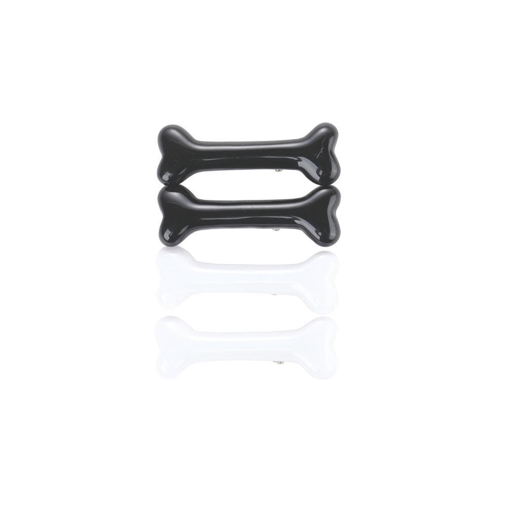 GLAM Accessori per capelli per animali clip a forma di osso - Nero e Bianco