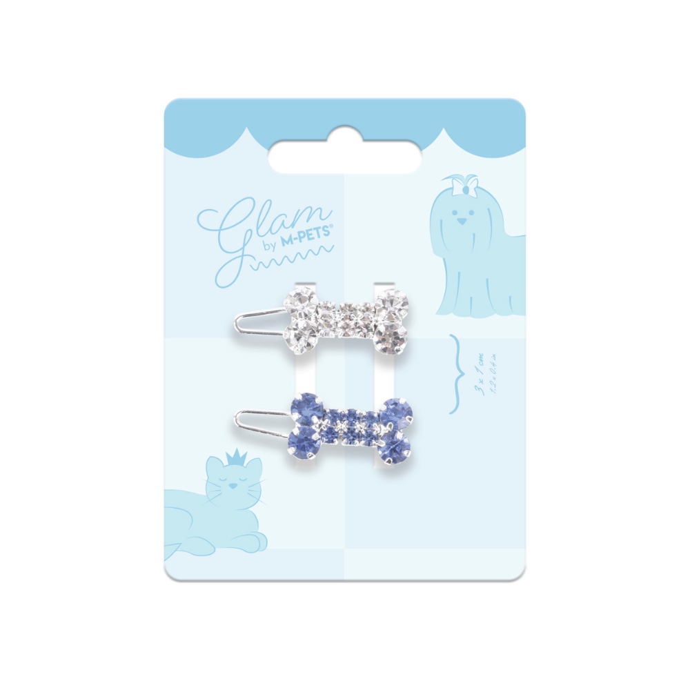 GLAM Accessori per capelli per animali clip a forma di osso - Blu e Bianco