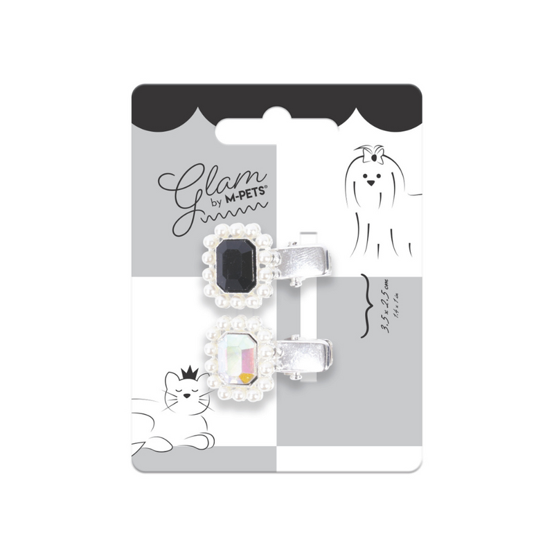 GLAM Accessori per capelli per animali clip a forma di diamante - Nero e Argento