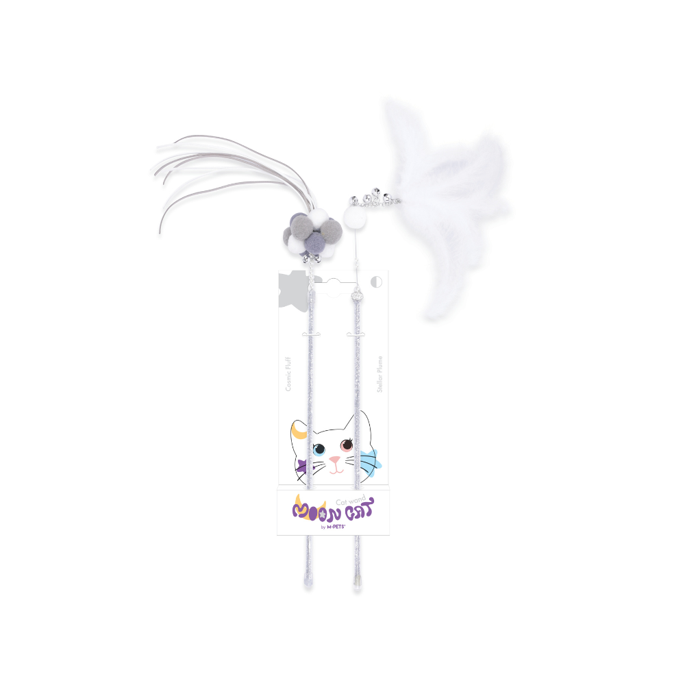 MoonCAT - set bacchetta per gatti Piuma Stellare & Soffice Cosmico - Argento & Bianco